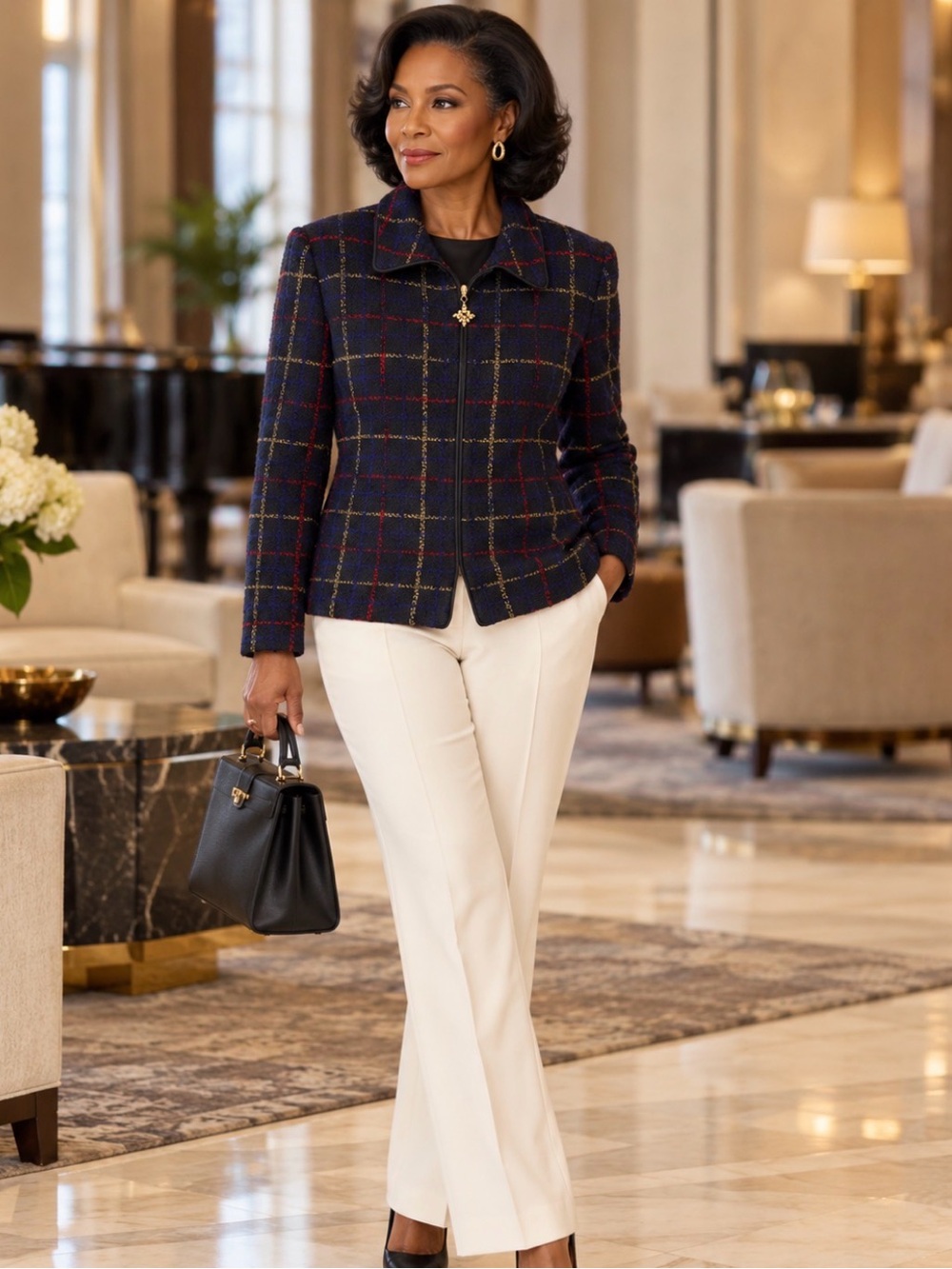 St. John Collection by Marie Gray Plaid Zip Front Jacket Size 10
